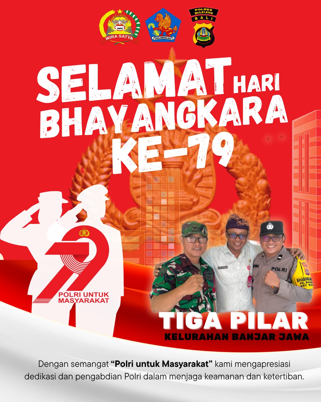 Tiga Pilar Kelurahan Banjar Jawa Mengucapkan Selamat Hari Bhayangkara Ke-79