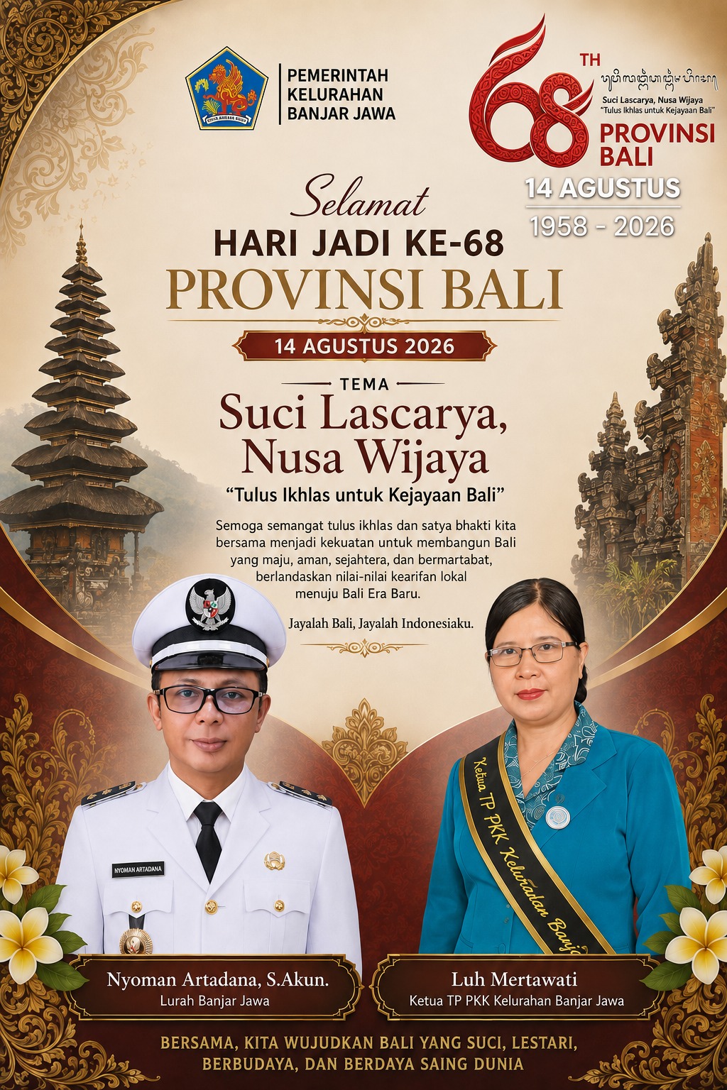 SELAMAT HARI JADI KE-68 PROVINSI BALI    14 Agustus 2026