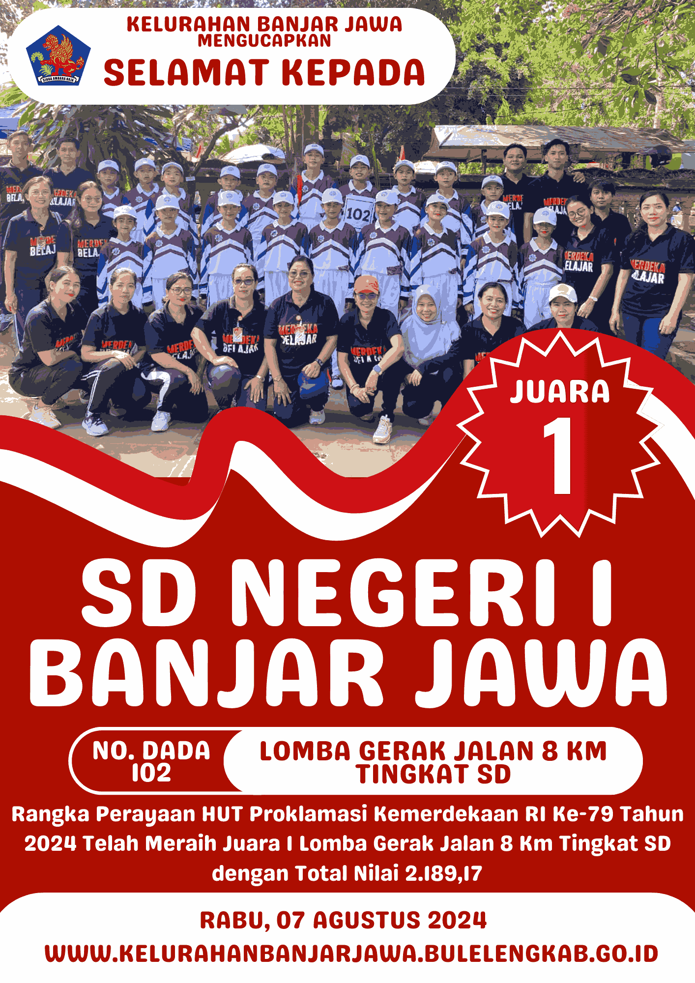 SD NEGERI 1 BANJAR JAWA MERAIH JUARA 1 LOMBA GERAK JALAN 8 KM TINGKAT SD